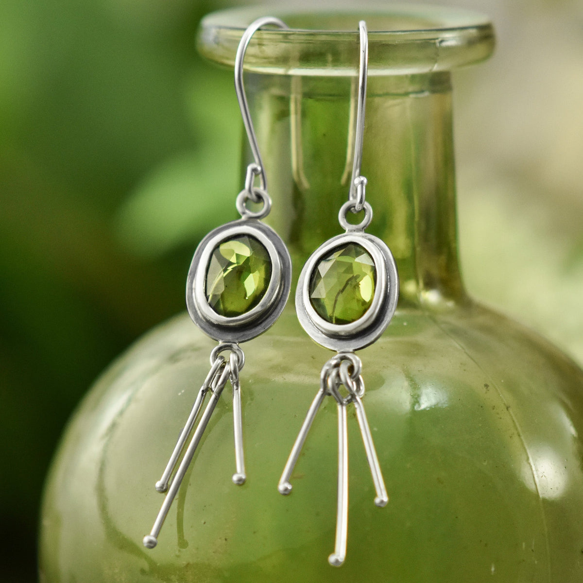 Peridot Sprout Cluster Earrings - Silver Earrings   7061 - handmade by Beth Millner Jewelry