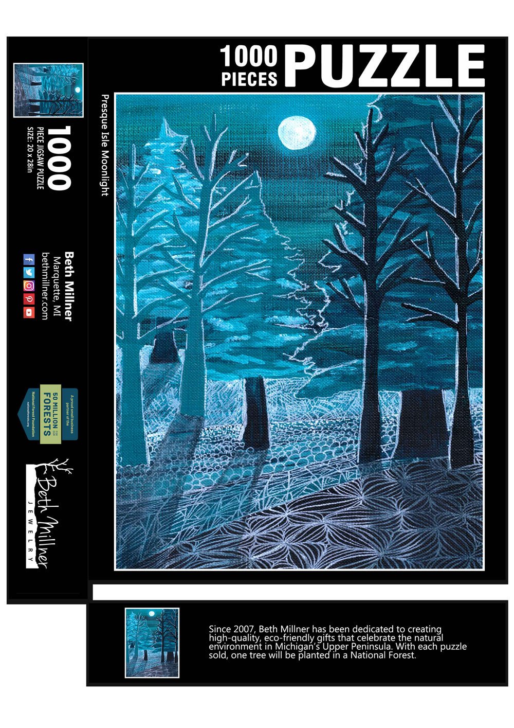 Presque Isle Moonlight 1000 Piece Puzzle - Tree Planted with Purchase - Artisan Goods   5672 - handmade by Beth Millner Jewelry