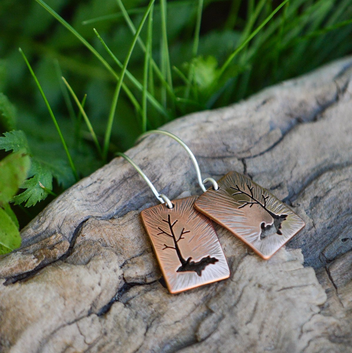 Radial Upper Peninsula Family Tree Copper Earrings - Copper Earrings   3856 - handmade by Beth Millner Jewelry