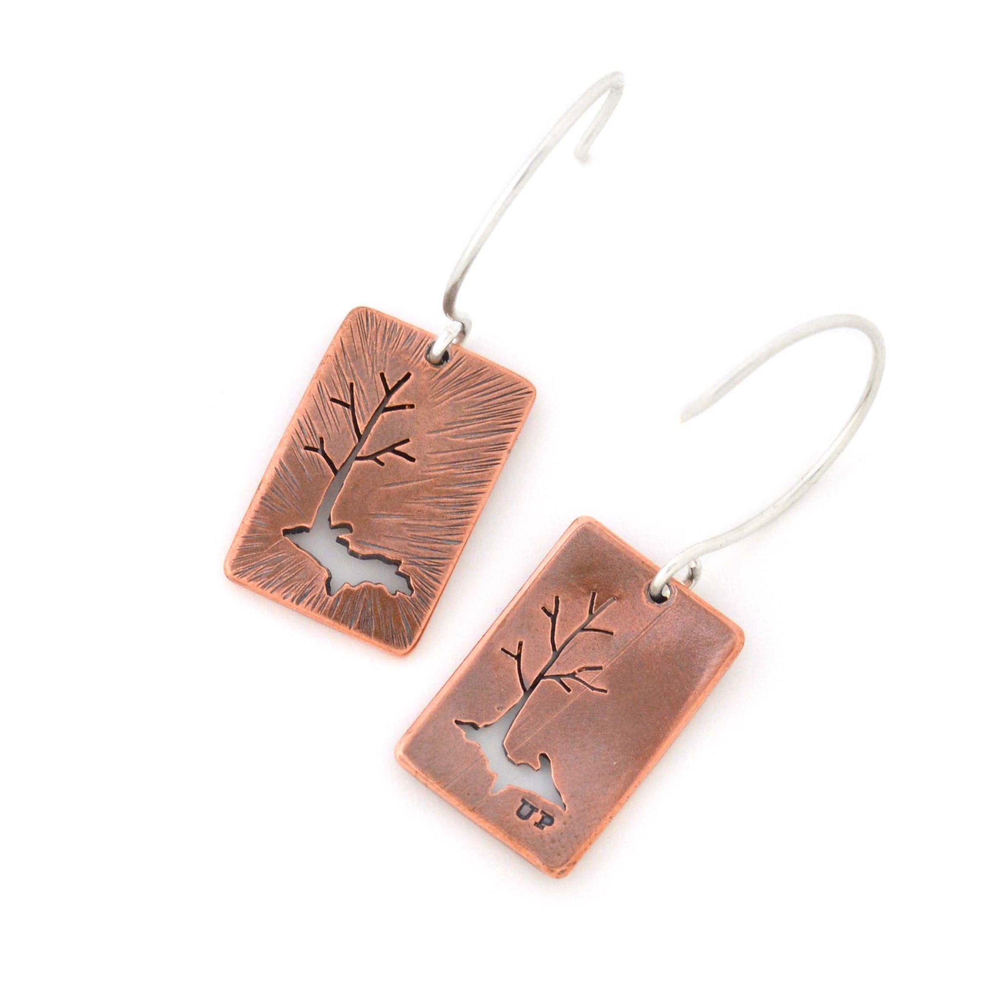 Radial Upper Peninsula Family Tree Copper Earrings - Copper Earrings   3856 - handmade by Beth Millner Jewelry