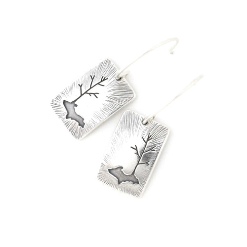 Radial Upper Peninsula Family Tree Silver Earrings