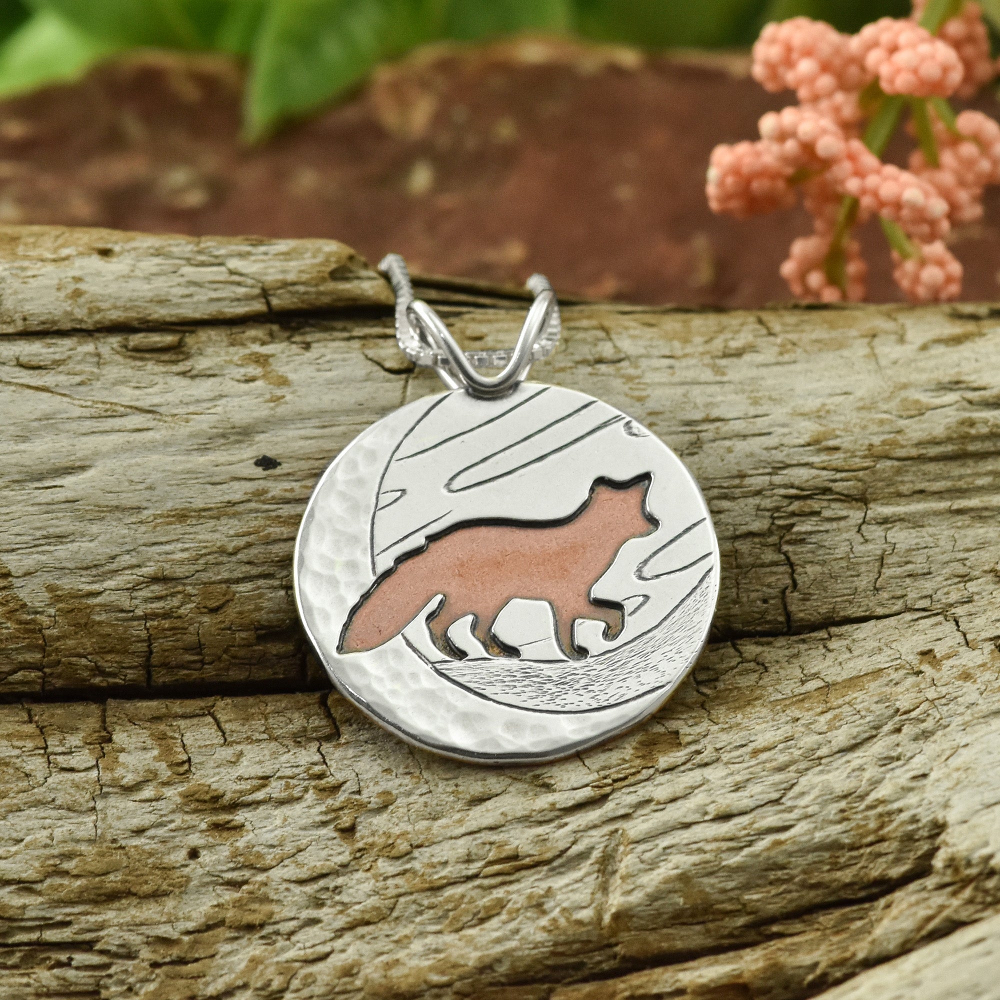 Solid silver Fox Pendant with an adjustable silver chain.