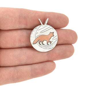 Red Fox Under A Silver Moon Pendant - Mixed Metal Pendant   6994 - handmade by Beth Millner Jewelry