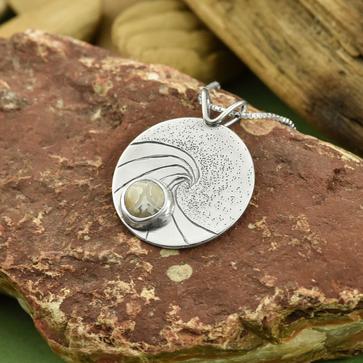 Reversible Beach Comber Sailboat Agate Wonderland Pendant No. 1 - Silver Pendant   6961 - handmade by Beth Millner Jewelry