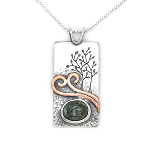 Reversible Greenstone Tree Couple Windy Wonderland Pendant No.3 - Mixed Metal Pendant   6561 - handmade by Beth Millner Jewelry