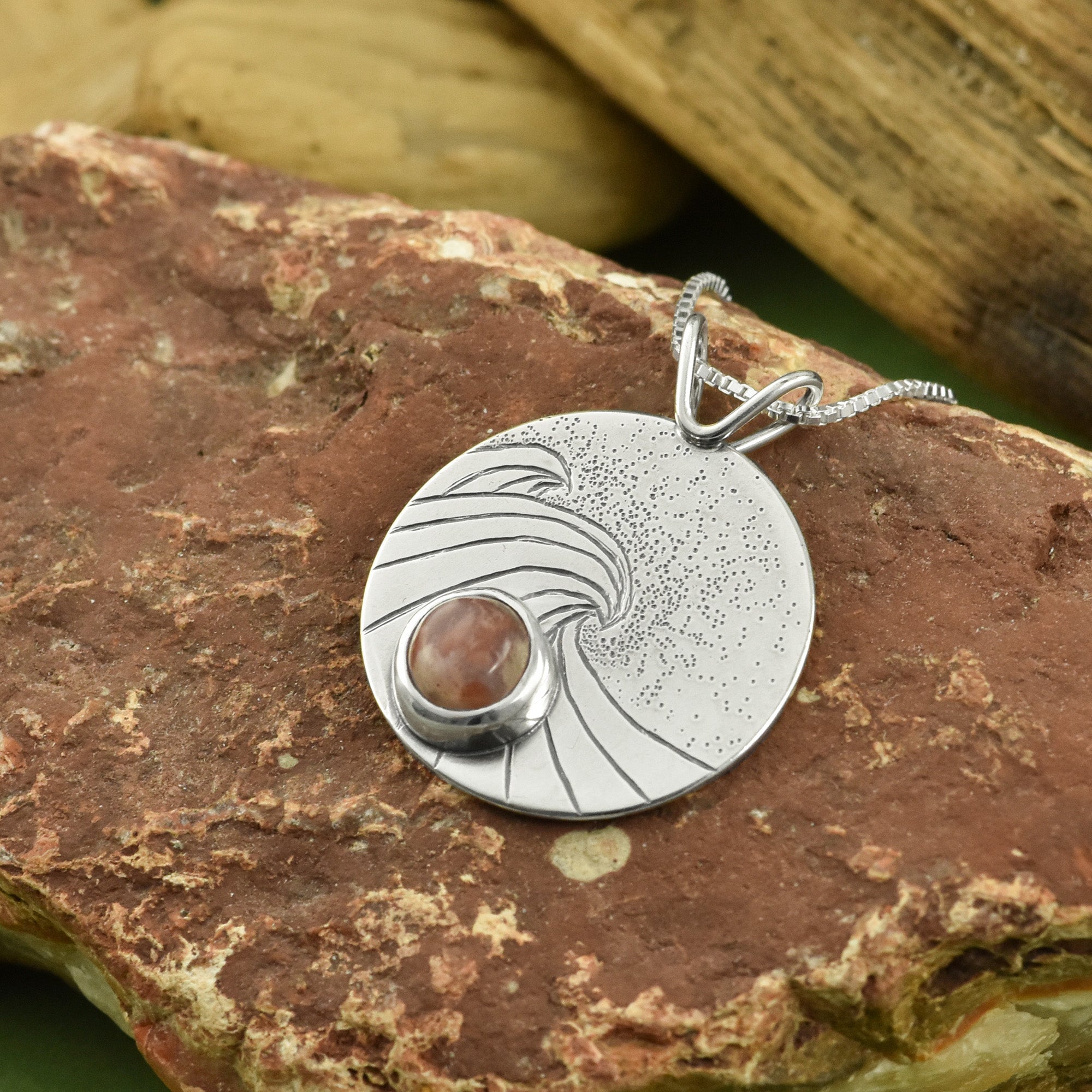 Reversible Sailing Black Rocks Cove Agate Wonderland Pendant - Silver Pendant   6958 - handmade by Beth Millner Jewelry
