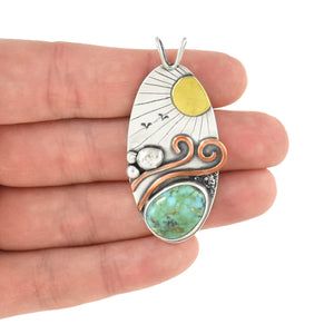 Reversible Sunny Shoreline Turquoise Wonderland Pendant - Mixed Metal Pendant   6598 - handmade by Beth Millner Jewelry