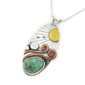 Reversible Sunny Shoreline Turquoise Wonderland Pendant - Mixed Metal Pendant   6598 - handmade by Beth Millner Jewelry