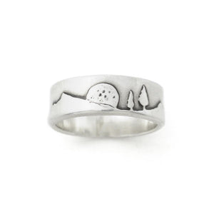 Silver Rising Moon Mountain Pines Ring - Wedding Ring  6mm / Select Size  6mm / 4 1260 - handmade by Beth Millner Jewelry