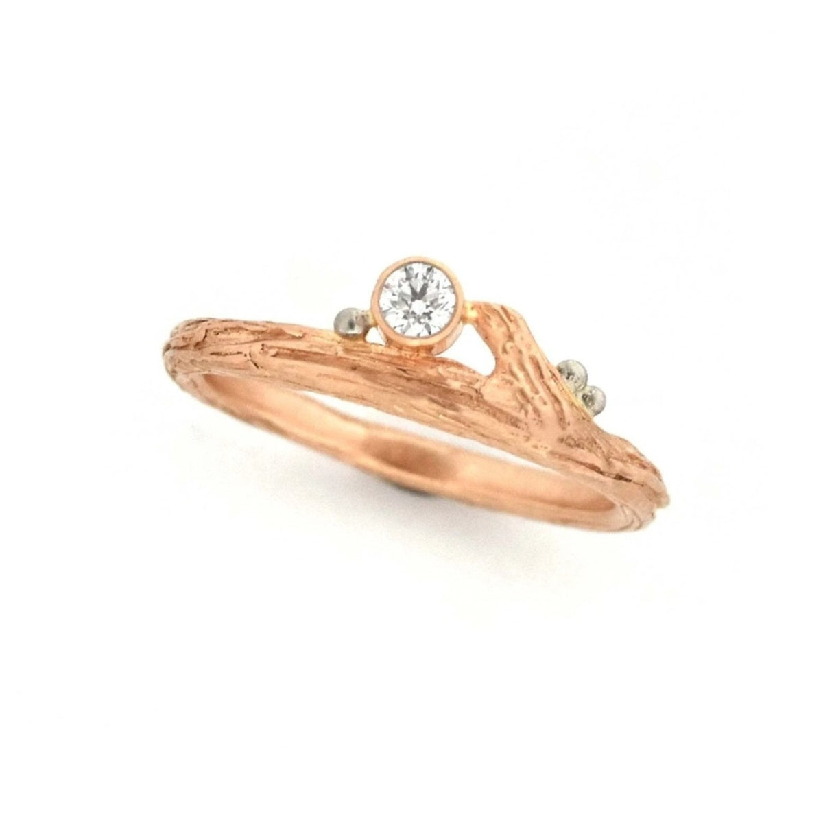 Rose Gold Diamond & Roses Twig Ring - your choice of stone - Wedding Ring Select Size / Recycled Diamond 4 / Recycled Diamond 3714 - handmade by Beth Millner Jewelry