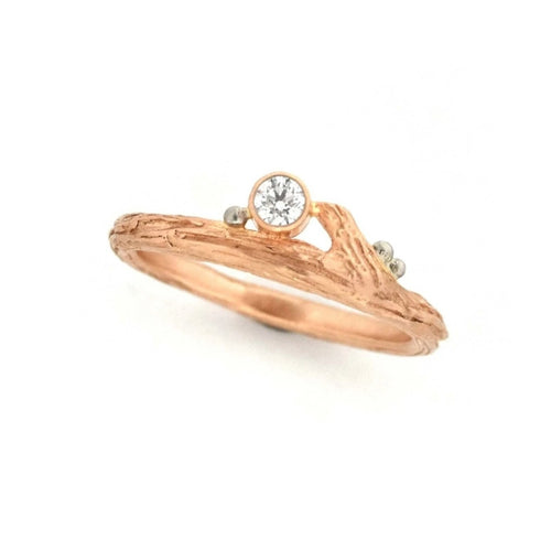 Rose Gold Diamond & Roses Twig Ring - your choice of stone