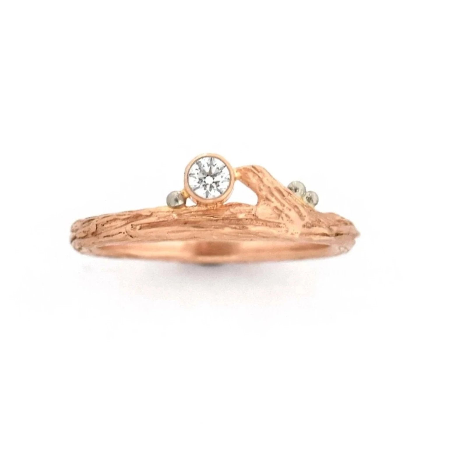 Rose Gold Diamond & Roses Twig Ring - your choice of stone - Wedding Ring Select Size / Sapphire 4 / Sapphire 3895 - handmade by Beth Millner Jewelry
