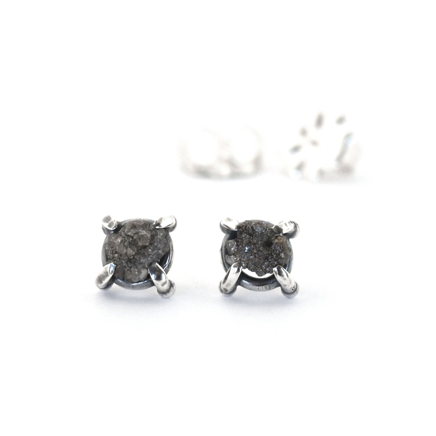 Raw Diamond Post Earrings No. 4 - Silver Earrings   5788 - handmade by Beth Millner Jewelry
