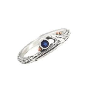 Silver Sapphire and Roses Twig Ring - Wedding Ring  Blue Sapphire  Teal Montana Sapphire 3887 - handmade by Beth Millner Jewelry
