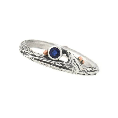 Silver Sapphire and Roses Twig Ring