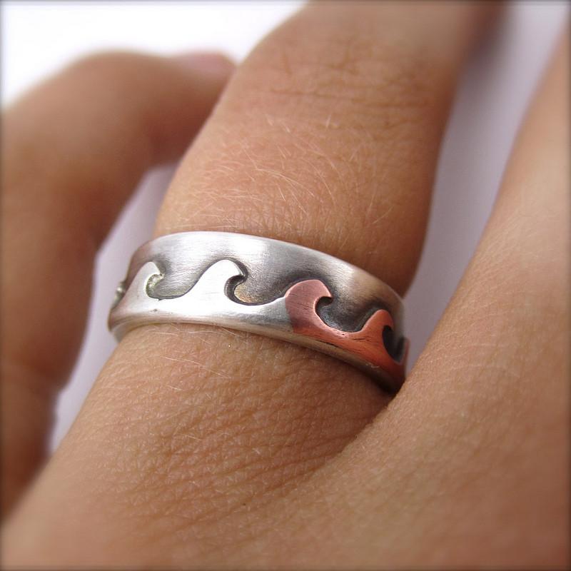Mixed Metal Wave Ring Size 9.5 - Wedding Ring  9.5   0242 - handmade by Beth Millner Jewelry