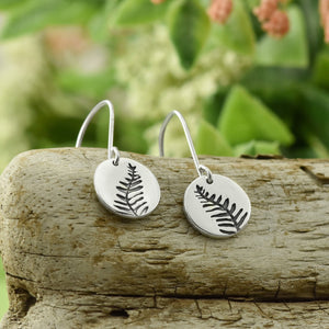 Small Fern Frond Earrings - Silver Earrings   6989 - handmade by Beth Millner Jewelry