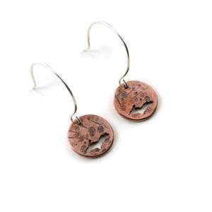 Small Rugged Copper Upper Peninsula of Michigan Earrings - Copper Earrings   1609 - handmade by Beth Millner Jewelry