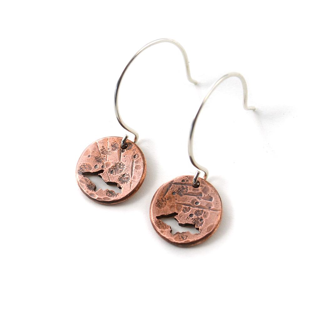 Small Rugged Copper Upper Peninsula of Michigan Earrings - Copper Earrings   1609 - handmade by Beth Millner Jewelry