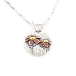 Small Wildflower Pendant - Mixed Metal Pendant   4011 - handmade by Beth Millner Jewelry