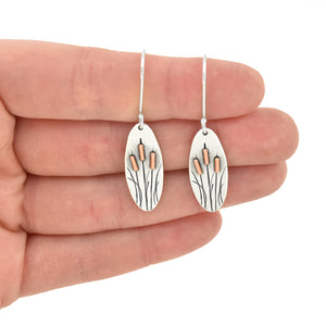 Spring Cattail Earrings - Mixed Metal Earrings   6879 - handmade by Beth Millner Jewelry