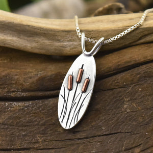 Spring Cattails Pendant - Mixed Metal Pendant   6876 - handmade by Beth Millner Jewelry