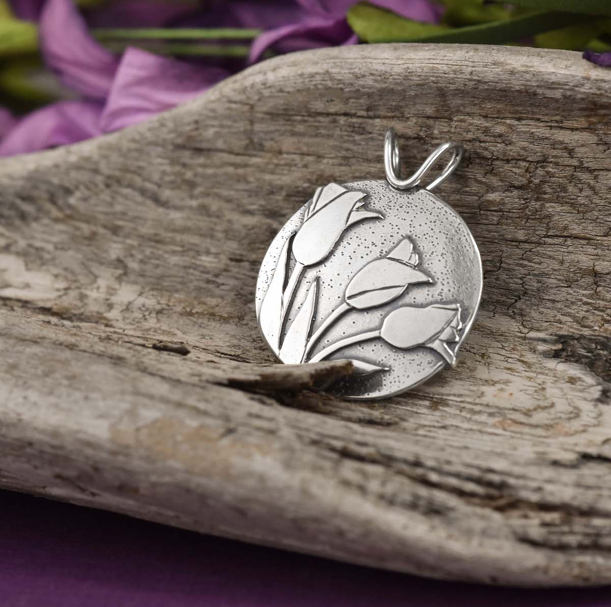 Spring Tulip Pendant - Silver Pendant   5488 - handmade by Beth Millner Jewelry
