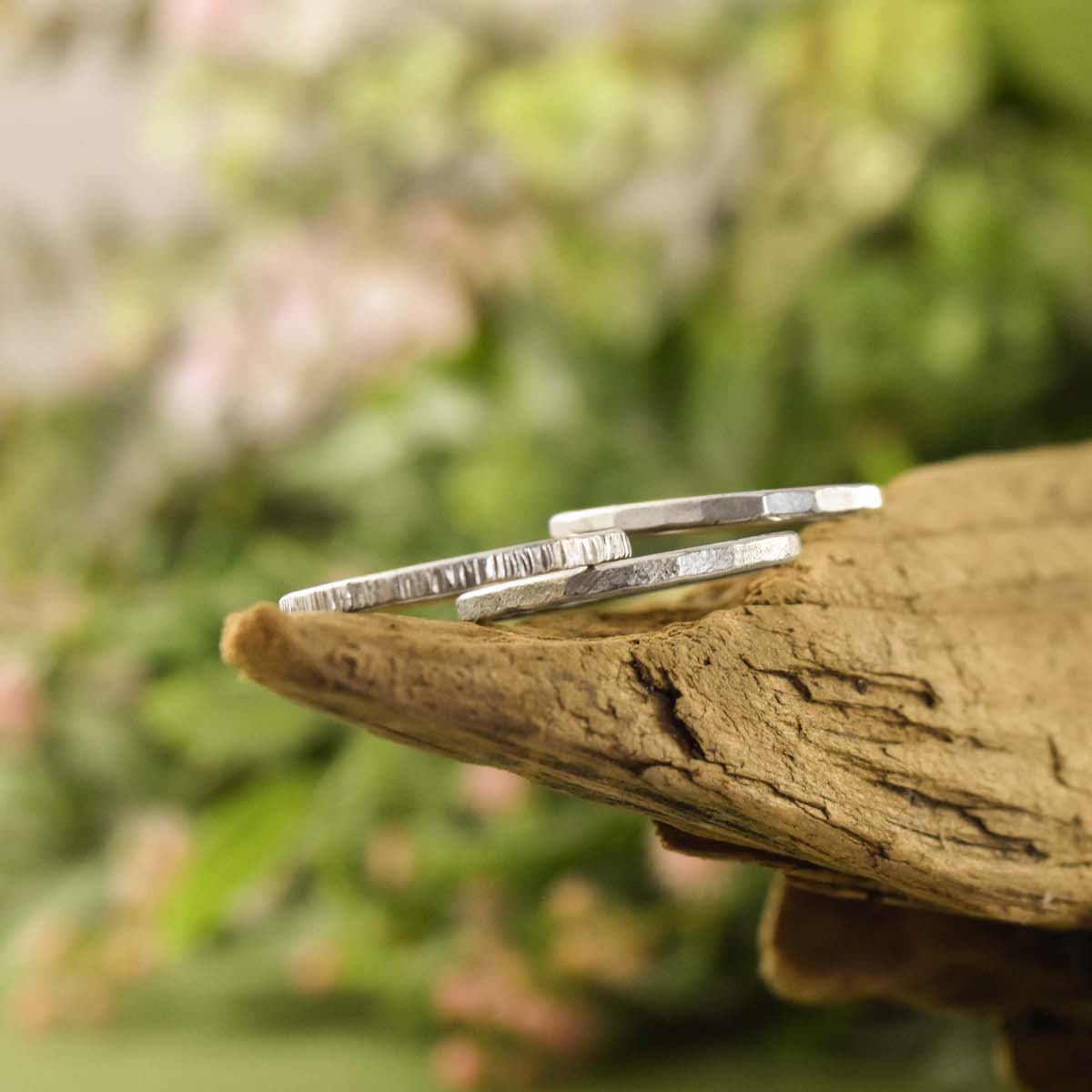 Stacking Sterling Silver Rings Singles - Ring  4.5 Hammered  4.5 Tree Bark 8110 - handmade by Beth Millner Jewelry