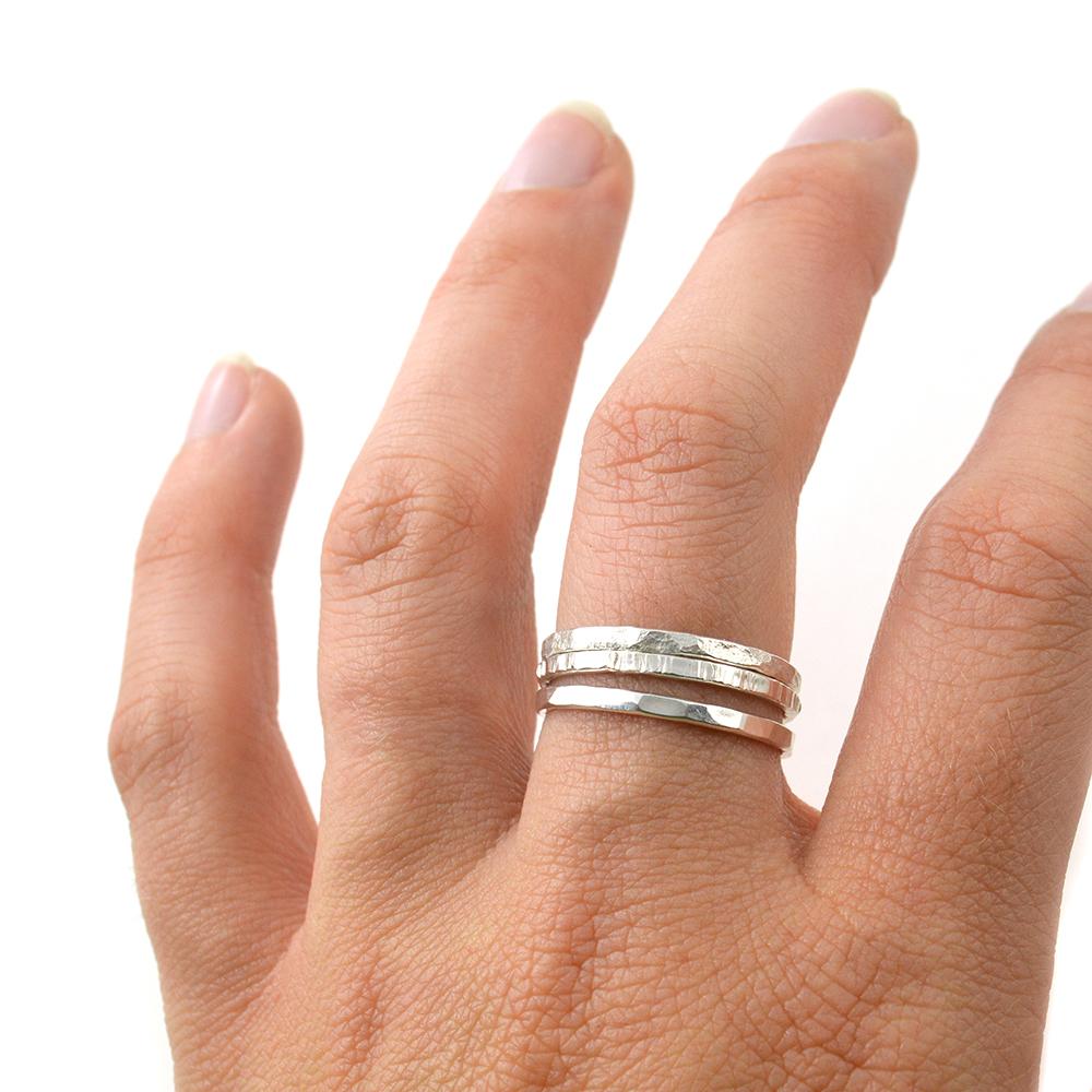 Stacking Sterling Silver Rings Singles - Ring  4.5 Hammered  4.5 Tree Bark 8110 - handmade by Beth Millner Jewelry