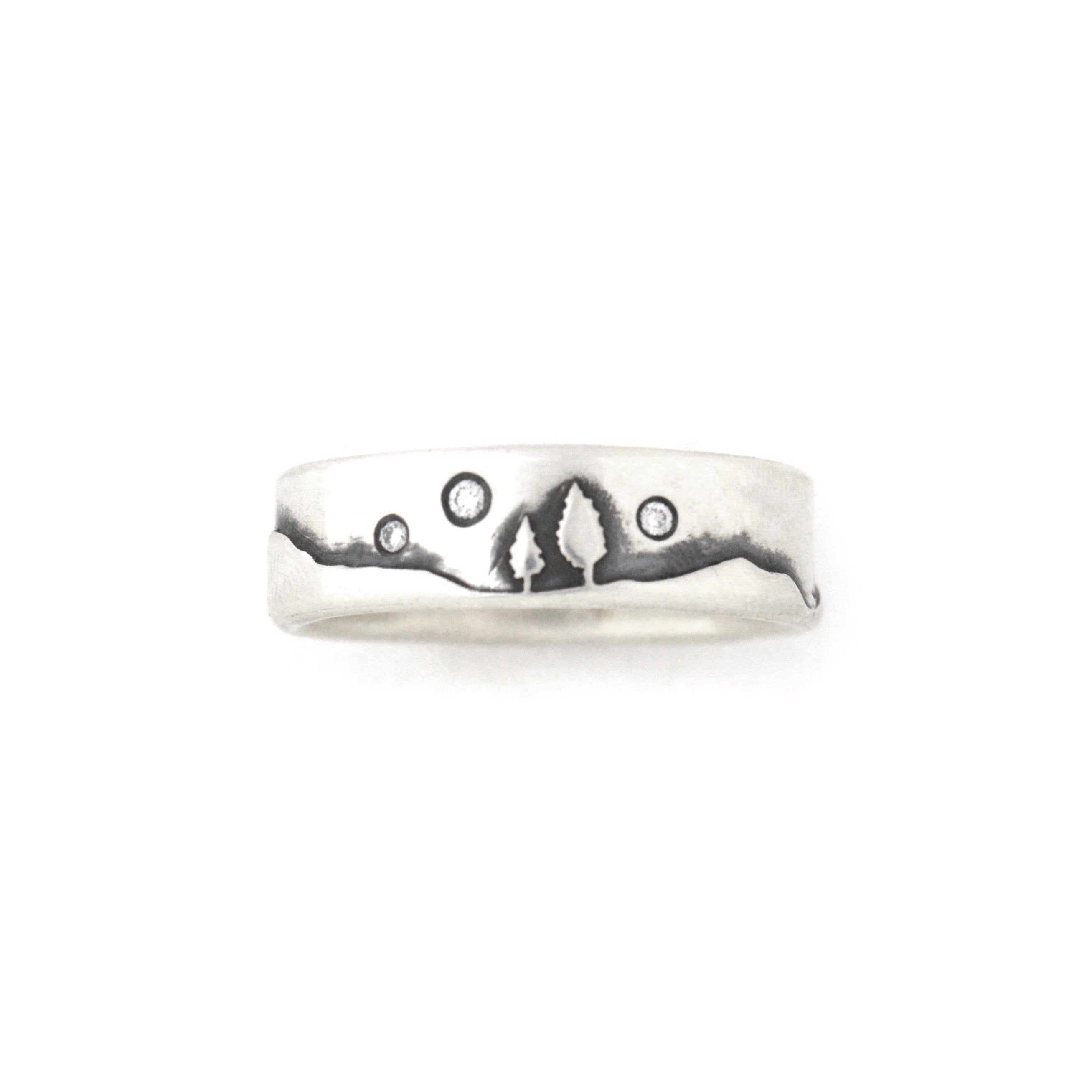 Silver Starry Diamond Sky Ring - Wedding Ring 8mm / 4 8mm / 4.25 2455 - handmade by Beth Millner Jewelry
