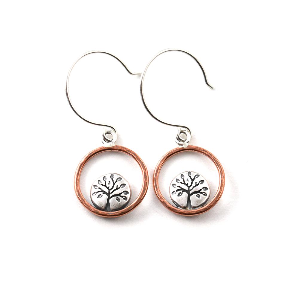 Summer Tree Lentil Hoop Earrings - Mixed Metal Earrings   3179 - handmade by Beth Millner Jewelry