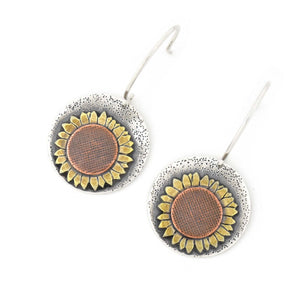 Sunflower Earrings - Mixed Metal Earrings   5639 - handmade by Beth Millner Jewelry