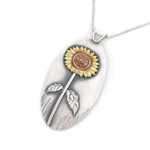 Sunflower Firebrick Wonderland Pendant - Mixed Metal Pendant   5649 - handmade by Beth Millner Jewelry