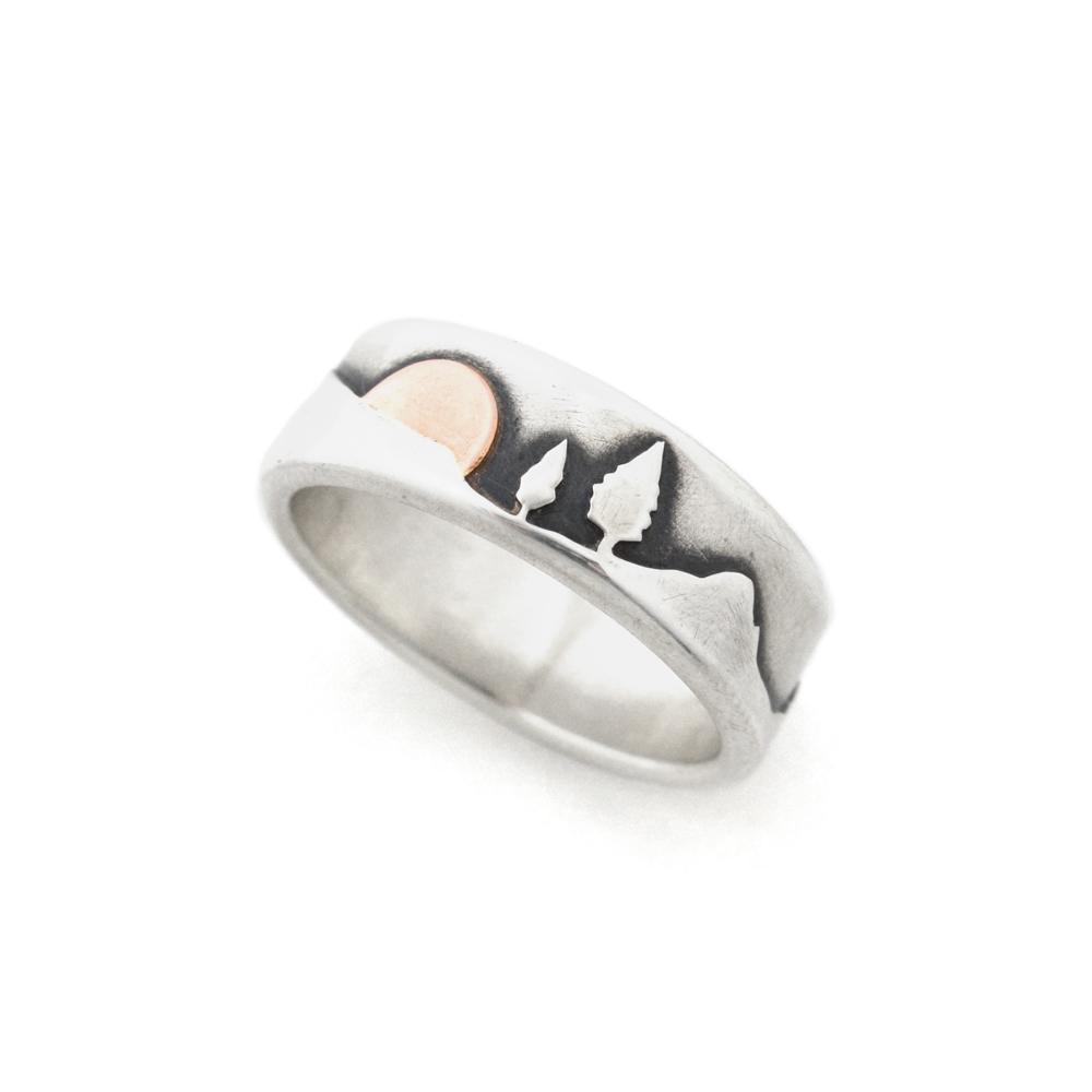 Sunset Mountain Pines Ring - Wedding Ring 8mm / 4 8mm / 4.25 2370 - handmade by Beth Millner Jewelry