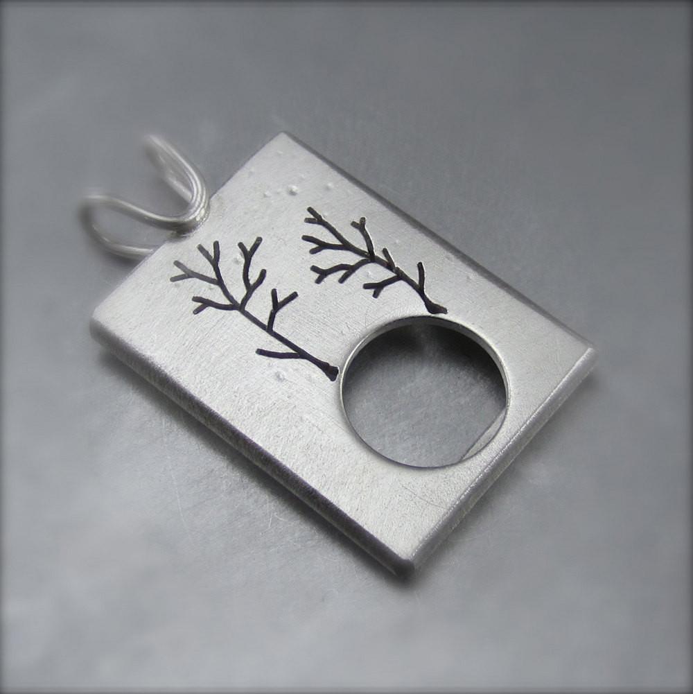 Tandem Tree Photo Frame Pendant - Reversible - Sterling Silver - Silver Pendant Winter  0375 - handmade by Beth Millner Jewelry