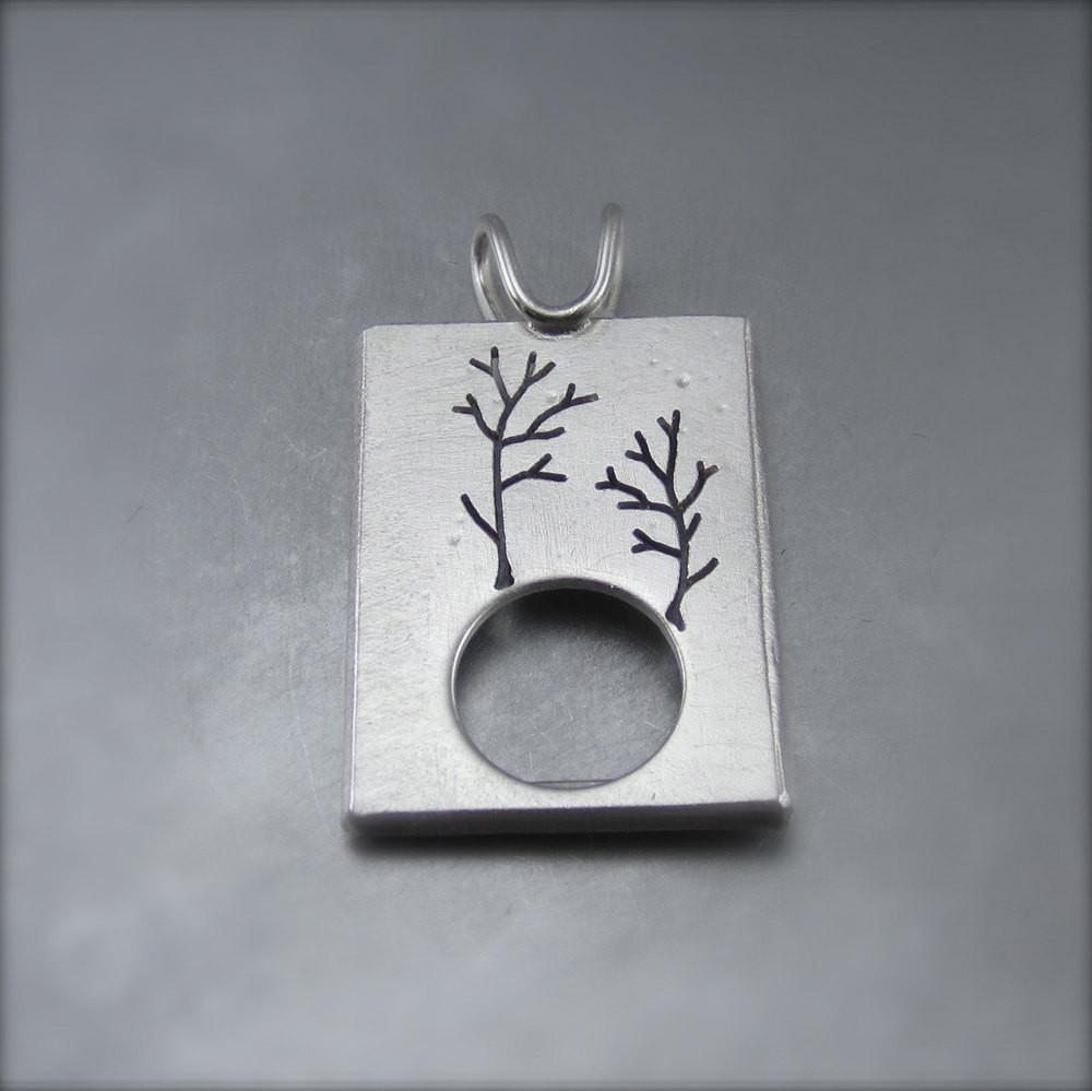 Tandem Tree Photo Frame Pendant - Reversible - Sterling Silver - Silver Pendant  Winter   0375 - handmade by Beth Millner Jewelry