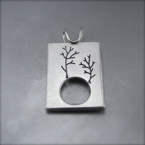 Tandem Tree Photo Frame Pendant - Reversible - Sterling Silver - Silver Pendant  Winter   0375 - handmade by Beth Millner Jewelry