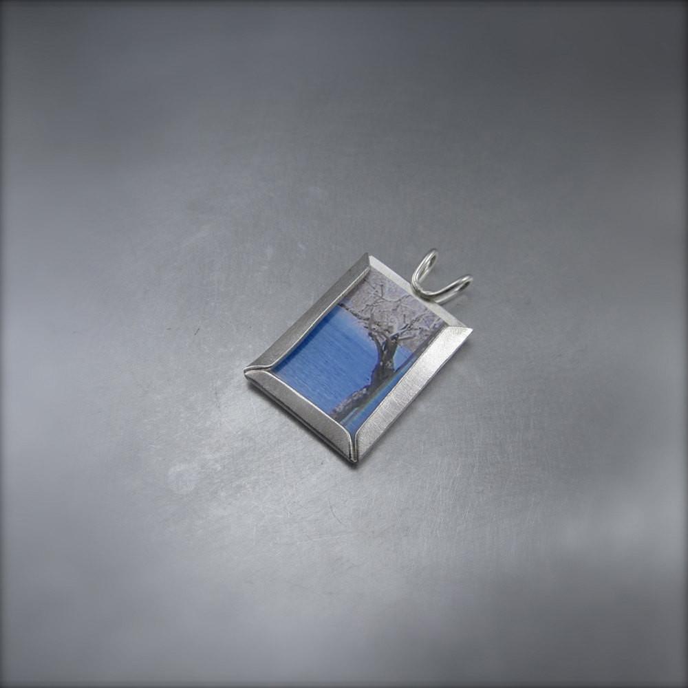 Tandem Tree Photo Frame Pendant - Reversible - Sterling Silver - Silver Pendant Winter  0375 - handmade by Beth Millner Jewelry