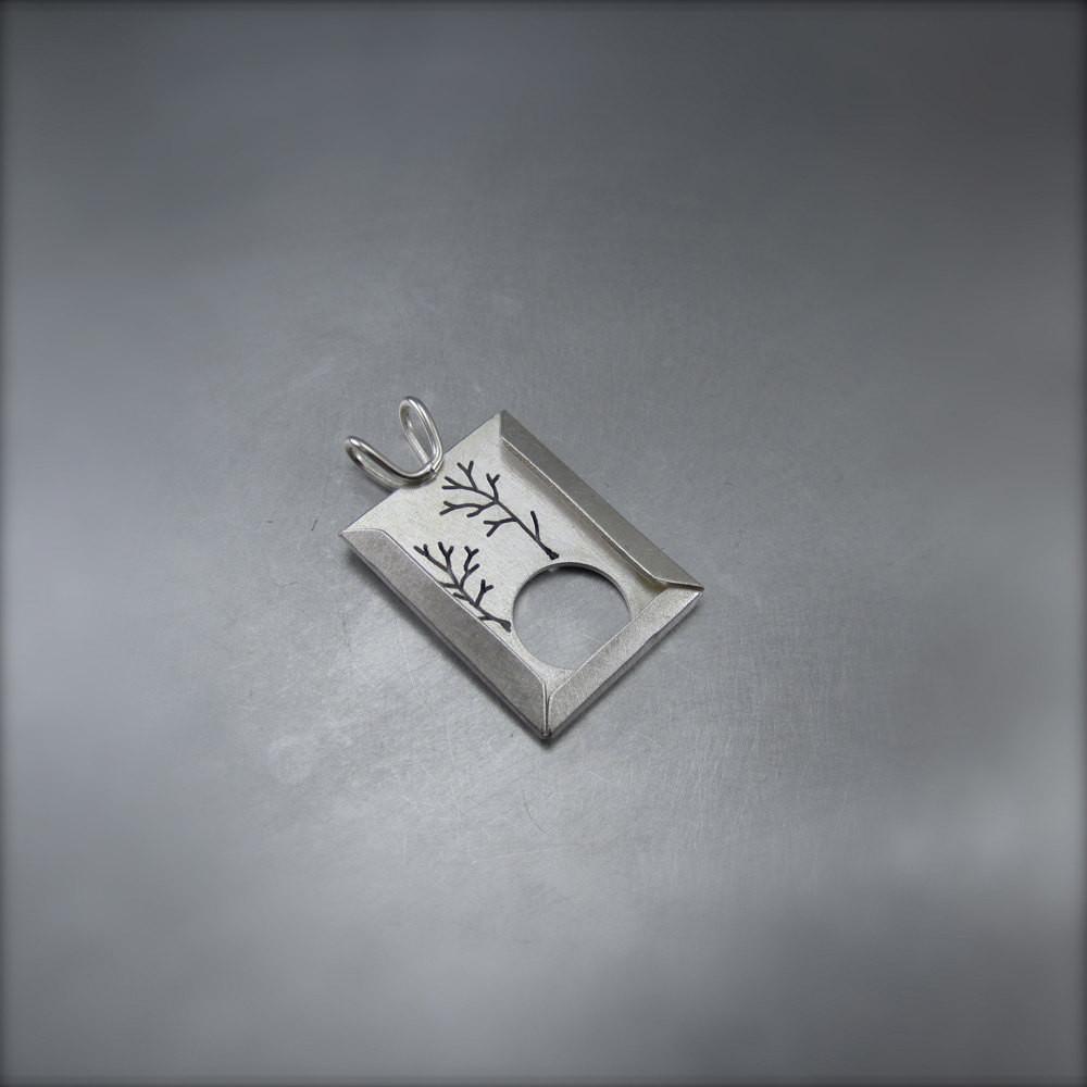 Tandem Tree Photo Frame Pendant - Reversible - Sterling Silver - Silver Pendant  Winter   0375 - handmade by Beth Millner Jewelry