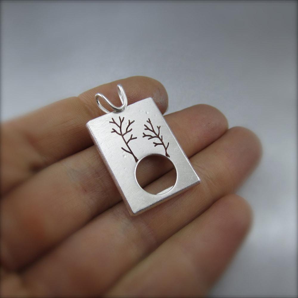 Tandem Tree Photo Frame Pendant - Reversible - Sterling Silver - Silver Pendant  Winter   0375 - handmade by Beth Millner Jewelry