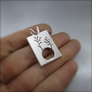 Tandem Tree Photo Frame Pendant - Reversible - Sterling Silver - Silver Pendant  Winter   0375 - handmade by Beth Millner Jewelry