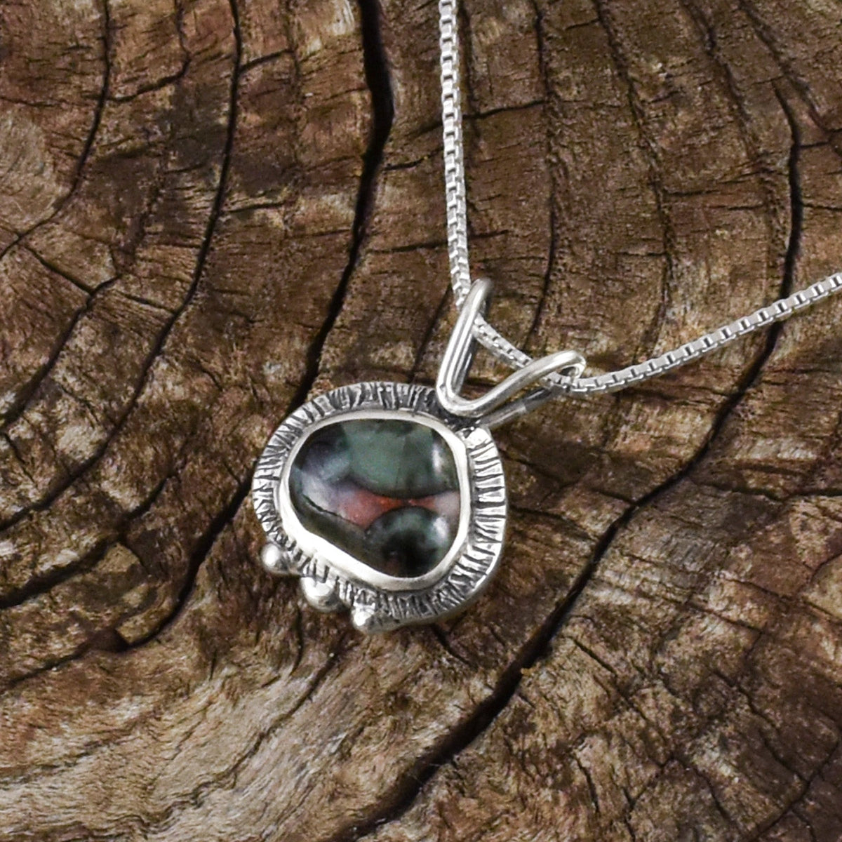 Textured Greenstone Drop Pendant No. 1 - Silver Pendant   6770 - handmade by Beth Millner Jewelry