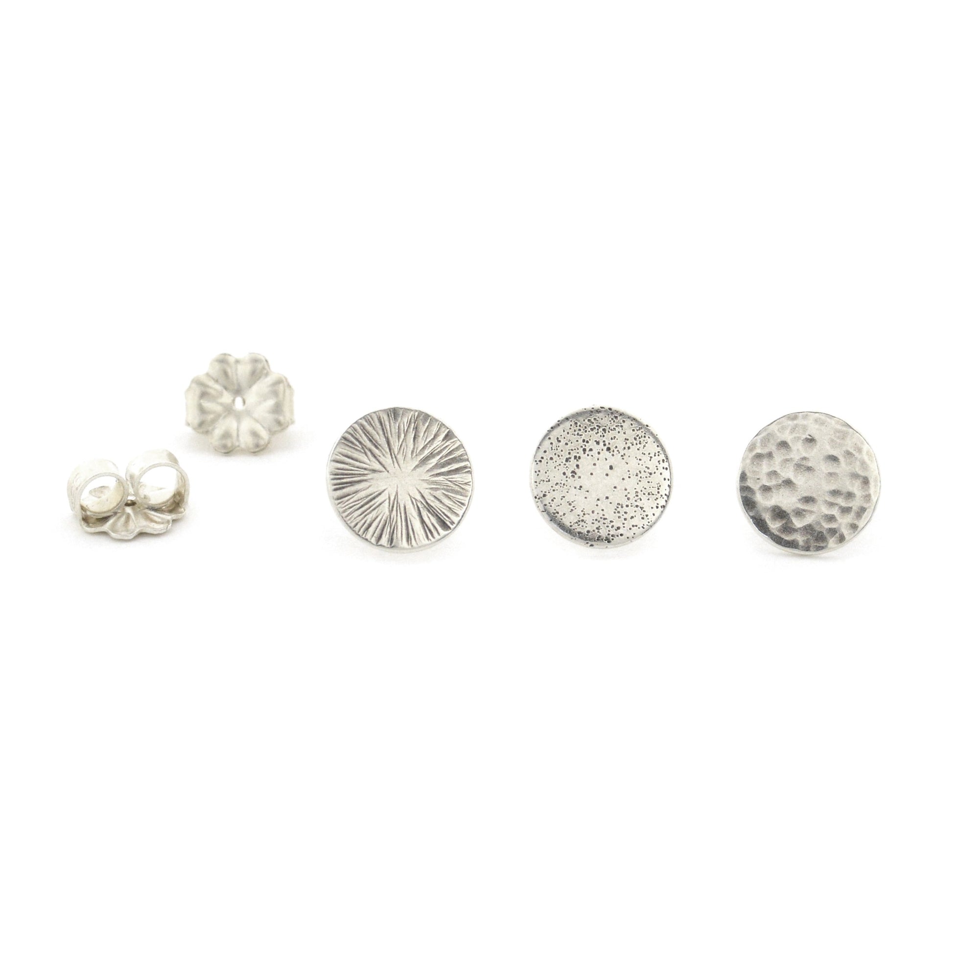 Textured Silver Dot Post Earrings - Silver Earrings  Radial  Star Dust 3720 - handmade by Beth Millner Jewelry