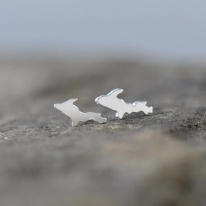Tiny Upper Peninsula of Michigan Sterling Silver Post Earrings - Silver Earrings   1110 - handmade by Beth Millner Jewelry