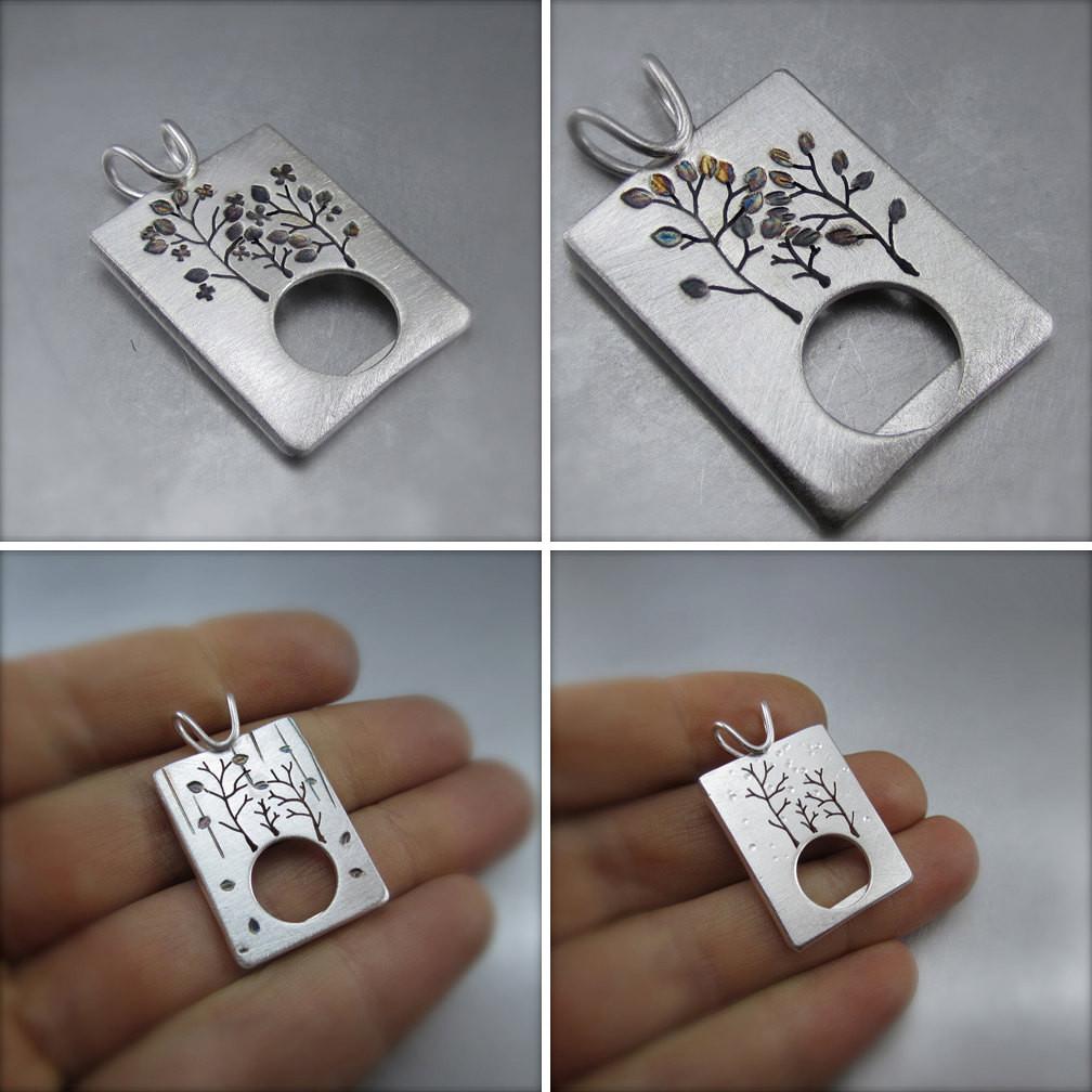 Trio Tree Photo Frame Pendant in Sterling Silver - Silver Pendant Spring Summer 0376 - handmade by Beth Millner Jewelry