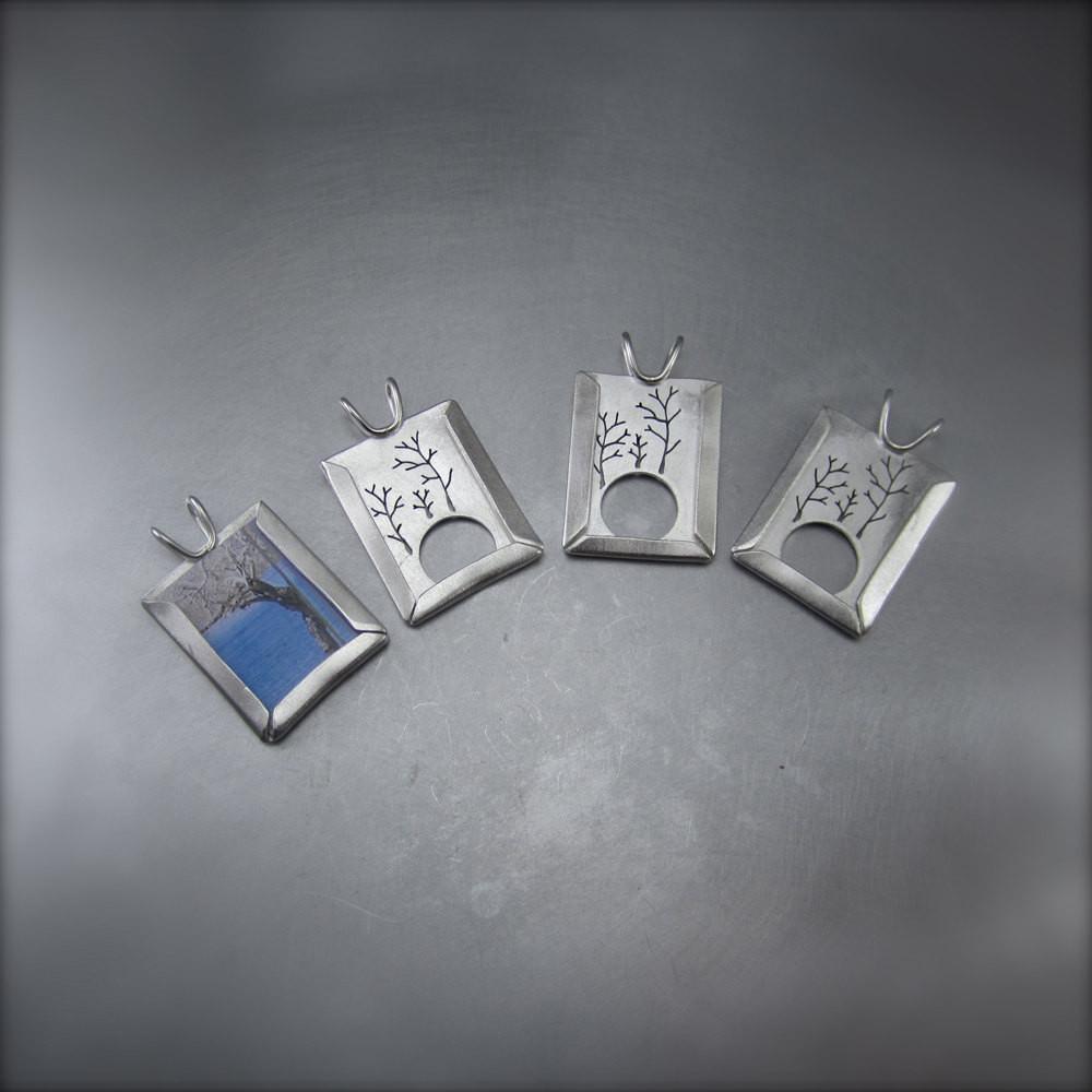 Trio Tree Photo Frame Pendant in Sterling Silver - Silver Pendant  Spring  Summer 0376 - handmade by Beth Millner Jewelry