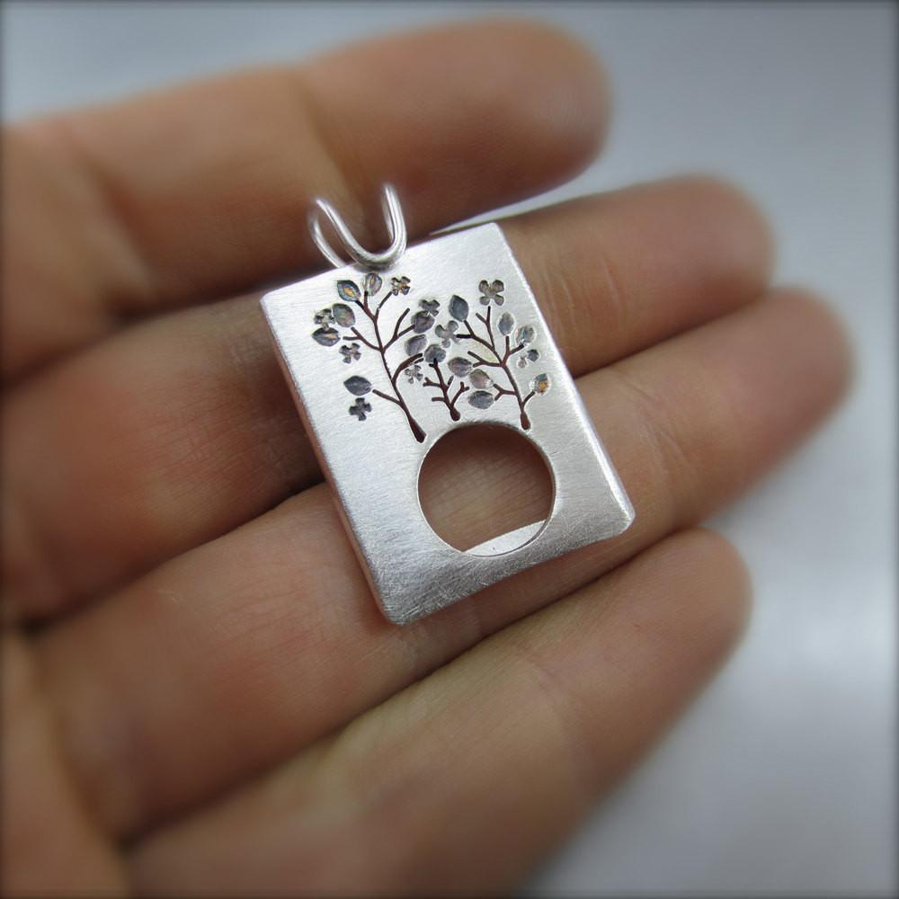 Trio Tree Photo Frame Pendant in Sterling Silver - Silver Pendant  Spring  Summer 0376 - handmade by Beth Millner Jewelry