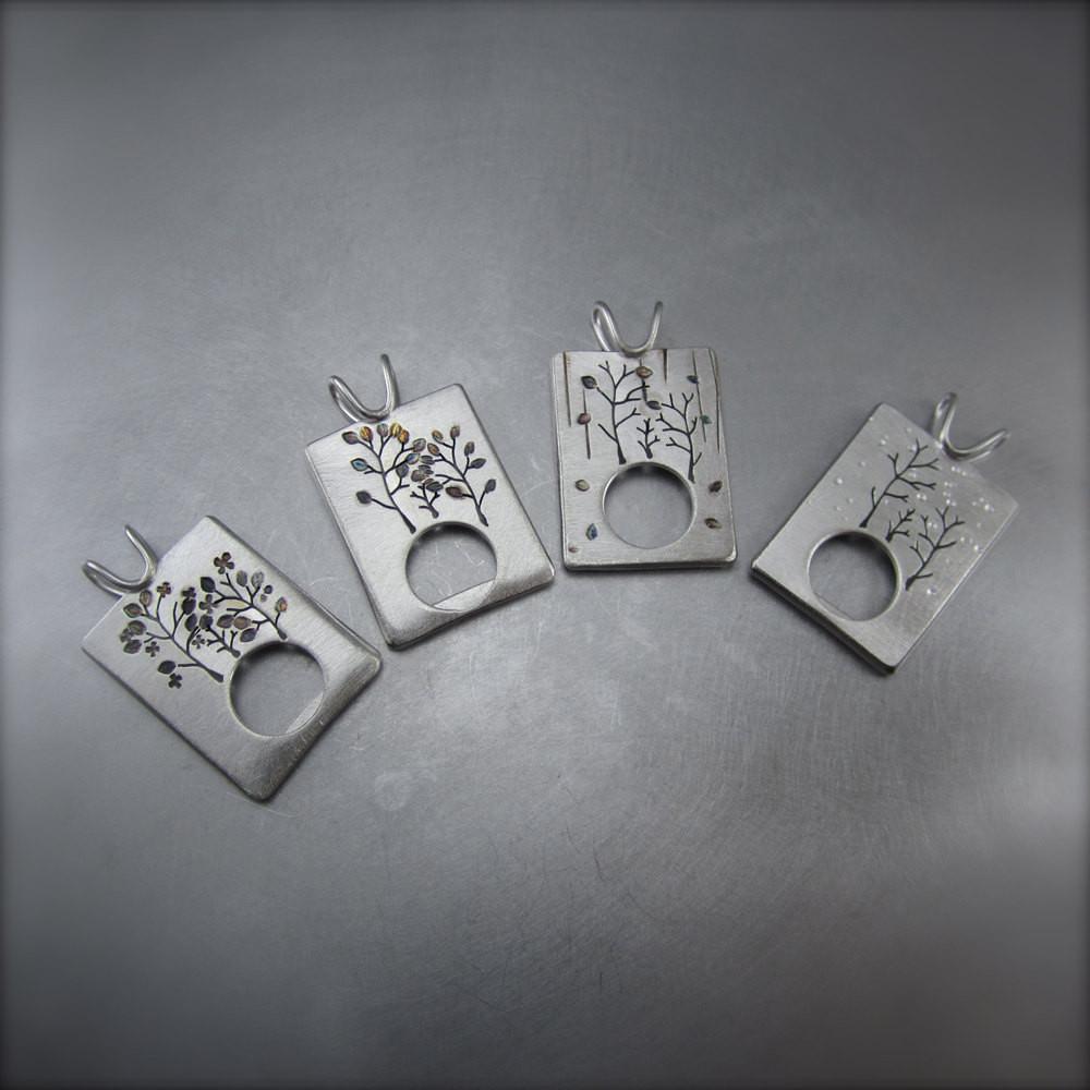 Trio Tree Photo Frame Pendant in Sterling Silver - Silver Pendant Spring Summer 0376 - handmade by Beth Millner Jewelry
