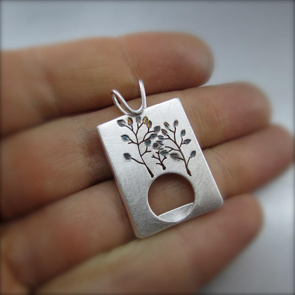 Trio Tree Photo Frame Pendant in Sterling Silver - Silver Pendant  Spring  Summer 0376 - handmade by Beth Millner Jewelry