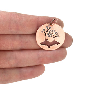 Upper Peninsula of Michigan Tree Couple Copper Pendant - Copper Pendant   1022 - handmade by Beth Millner Jewelry